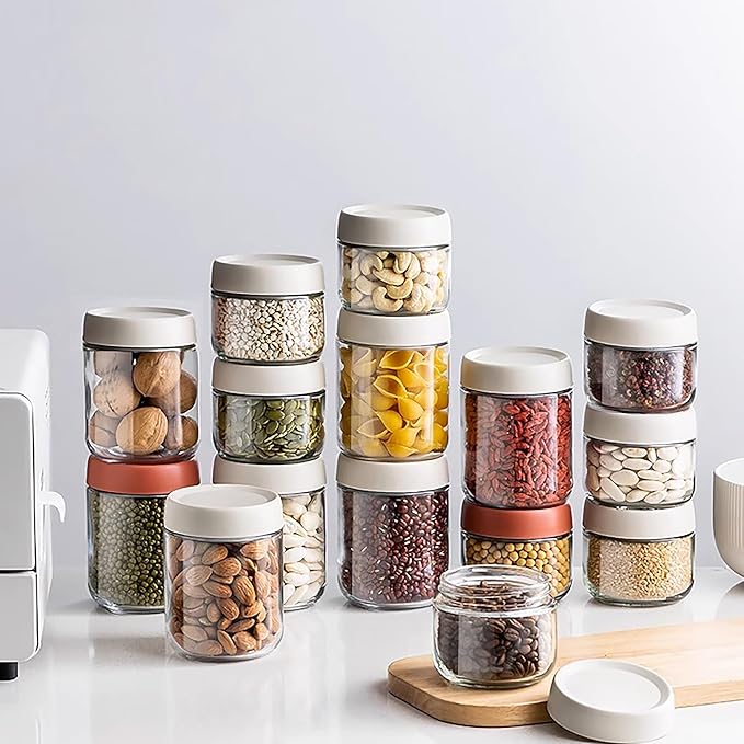 3-pack 9.8oz Glass jars with Airtight Lids, Overnight Oats Containers with Lids, Wide mouth Mason Salad jars, Glass Food Storage Containers for Snacks Sugar Yogurt Chia Pudding (Ash white)