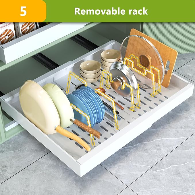 2 Pack Pull Out Cabinet Organizer,21" Deep,Expandable Compatible Framed Cabinet Slide Out Organizers,With Adhesive Nano Film And 6pcs Divider Racks Pull Out Drawers For Kitchen Cabinets