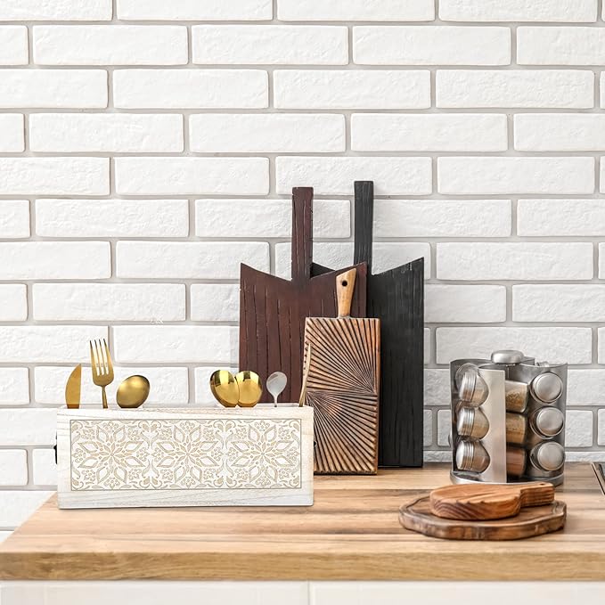 Amyhill Wooden Utensil Caddy for Kitchen Countertop Multi Purpose Wooden Desk Organizer Cutlery Caddy Flatware Silverware Organizer for Office Bathroom Dining Table Gift, 3 x 5 x 5 Inch