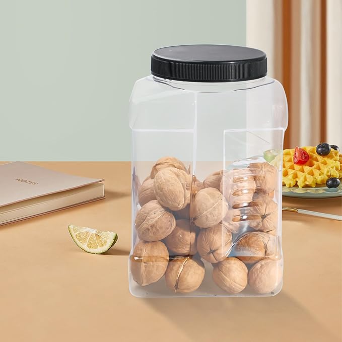 6 Pcs 1 Gallon Clear Plastic Jar with Lid and 25 oz Round Jar Wide Mouth Screw Top Storage Containers, Plastic Canisters for Candy Cookies Food with Spoon Labels and Pen