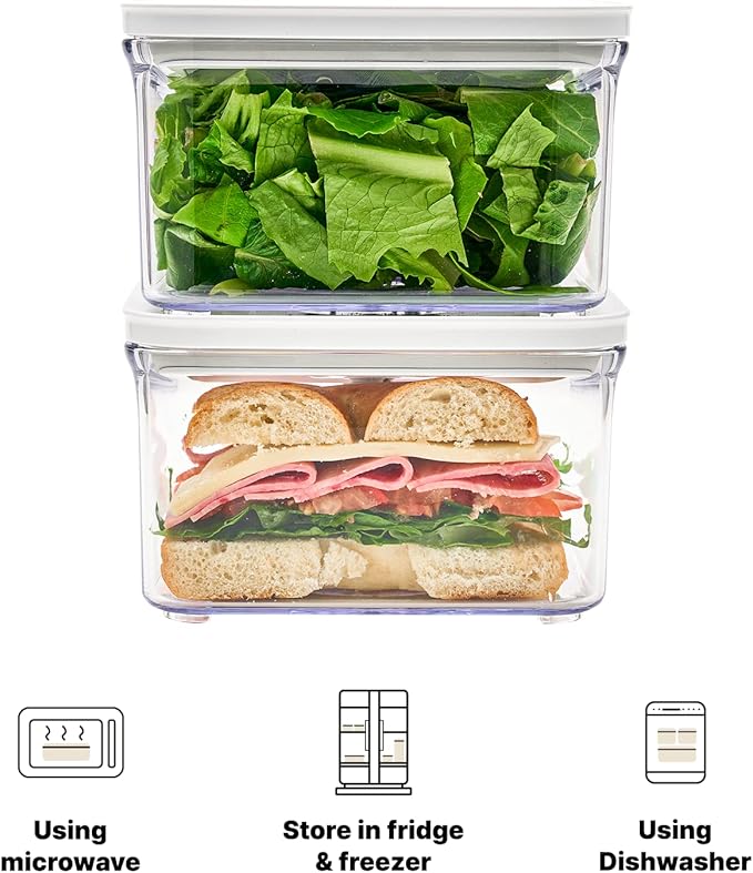 Premium Airtight Food Storage Containers, Square 2PC/Set(1.48qt/1.4Lx2pcs), Smart One-Click Seal Lid, No Hinges, 100% Leak Proof, BPA-FREE, Dishwasher, Freezer & Microwave Safe