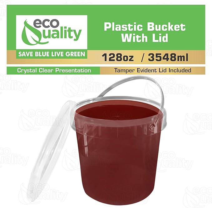 1 Gallon (128 oz) Clear Plastic Bucket with Lid and Handle (1 Pack), Ice Cream Tub with Lids - Food Grade Freezer and Microwave Safe Food Storage Containers, Round Plastic Pail Container, BPA Free
