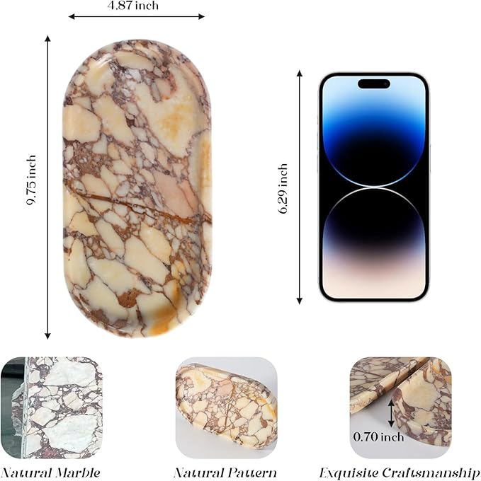 Koville Natural Marble Tray for Decor, Marble Vanity Tray for Perfume, Cosmetics, Jewelry, Stone Decorative Trays for Dresser Organizer, Storage Trays for Home Bathroom Countertop(Calacatta Viola)