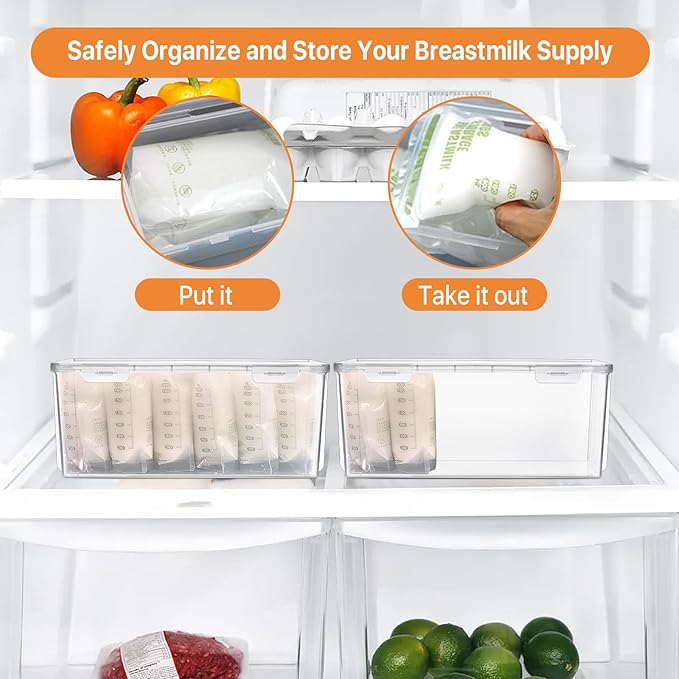 2 Pcs Storage Tower for Breastmilk Storage Bag, Resuable Plastic Milk Storage Containers for Fridge, Clear Refrigerator Organizer and Storage, Freezer Organizer Bins for Kitchen, Bath, Closet