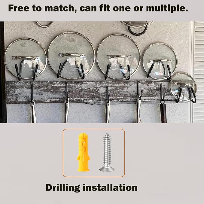 2 Pack Pot Lid Organizer Rack, Black Pot Lids Holder for Cabinet Door/Wall, No Drilling Adhesive Wall/Door Mounted Rustproof Pot and Pan Cover for Kitchen Storage, Pot lid no falls off.