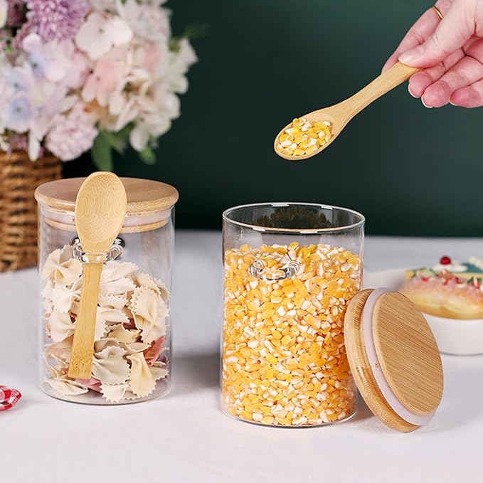 ZOOFOX 6 Pack Glass Jars with Airtight Lid and Spoon, Overnight Oats Container, 17 oz Clear Kitchen Container for Candy, Cookie, Coffee Beans, Snacks, Spices, Dry Goods