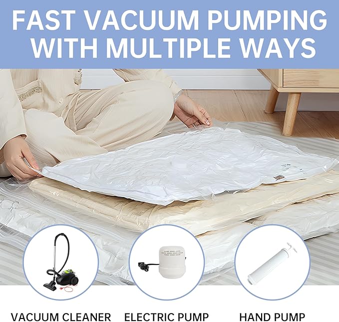 10 Jumbo Vacuum Storage Bags, Vacuum Seal Bags for Clothing, Pillows, Comforters, Blankets, Space Saver Bags with Electric Pump
