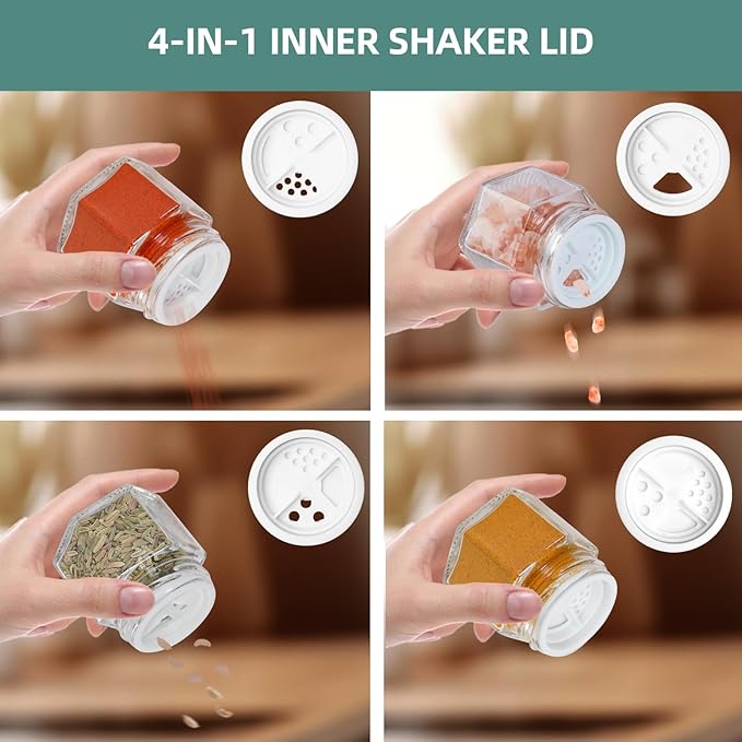 Set of 20 Magnetic Spice Jars for Refrigerator, Glass Small Hexagon Magnet Seasoning Containers with Labels, shaker Lids, Fridge Magnetic Spice Rack Organizer with Jars