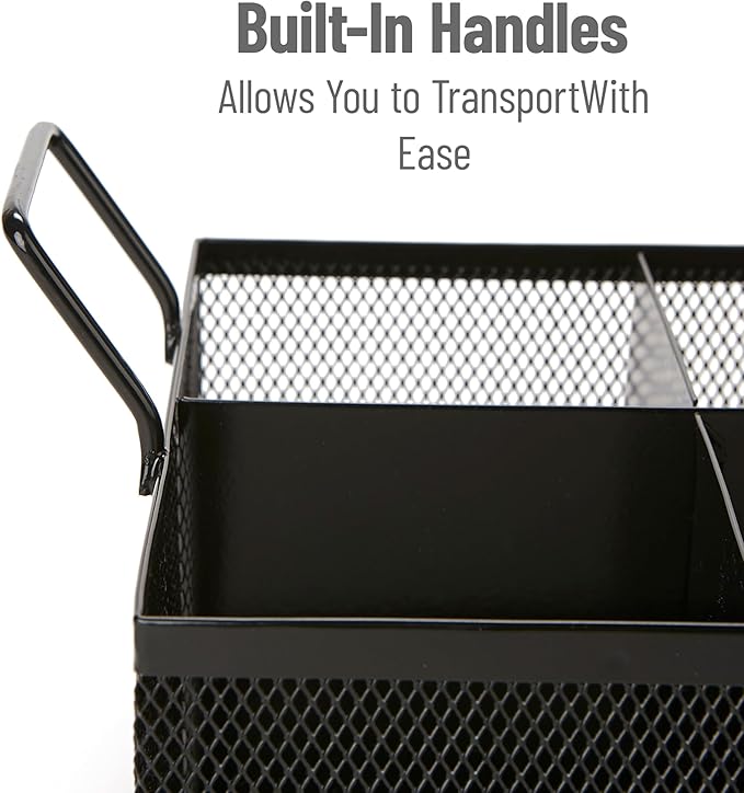 Mind Reader Utensil Accessory Caddy, Organizer, Countertop, Office, Kitchen, Metal Mesh, 8.5" L x 8.5" W x 6" H, Black