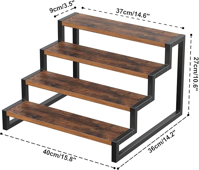 Wood Display Riser Stand, 4-Tier Kitchen Counter Shelves, Kitchen Storage,Spice Rack Organizer, Tiered Countertop Display Shelf for Perfume, Makeup, Expandable(Retro Color,4-Tier)
