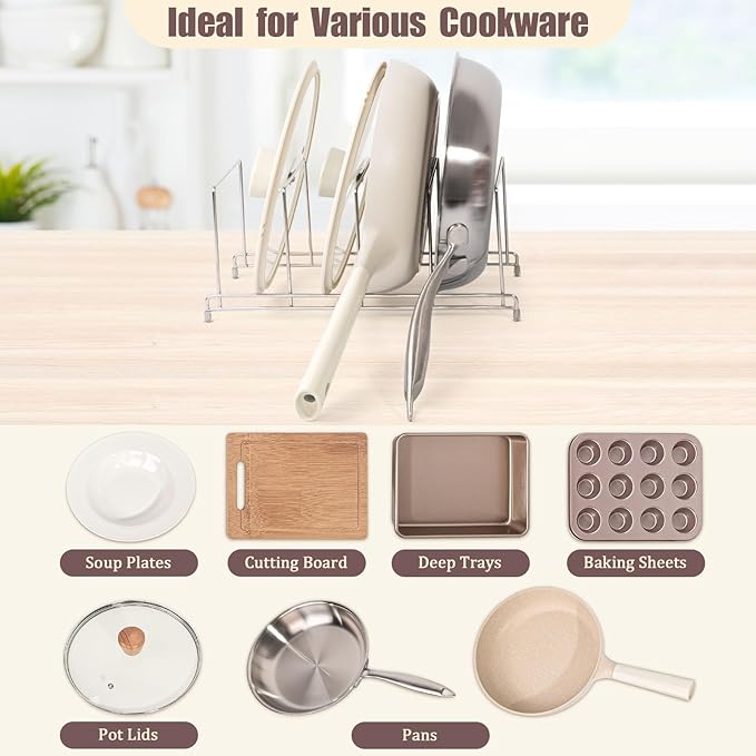 304 Stainless Steel Pot Lid Holder Cutting Board Pan Organizer, 2-Pack, Kitchen Rack for Baking Sheets, Plates, Trays, Counter Top Cabinet Drawer Cupboard Organization and Storage