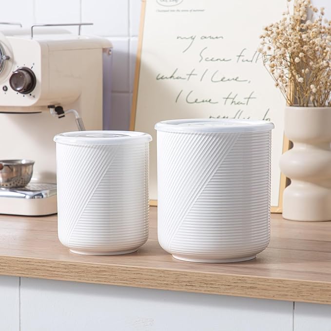 Canister Sets for Kitchen Countertop: Ceramic Food Storage Jar with Airtight Lids - Large Seal Damp-proof Containers for Coffee Tea Flour Sugar Rice Cookies Candy - White 100 oz (42+75 oz)