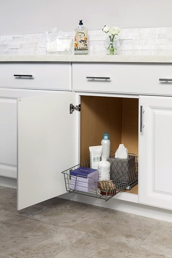 ClosetMaid 11 in. Pull Out Cabinet Organizer, Heavy Duty, Slide Out Pantry Shelves Drawers for Kitchen, Bathroom, Nickel