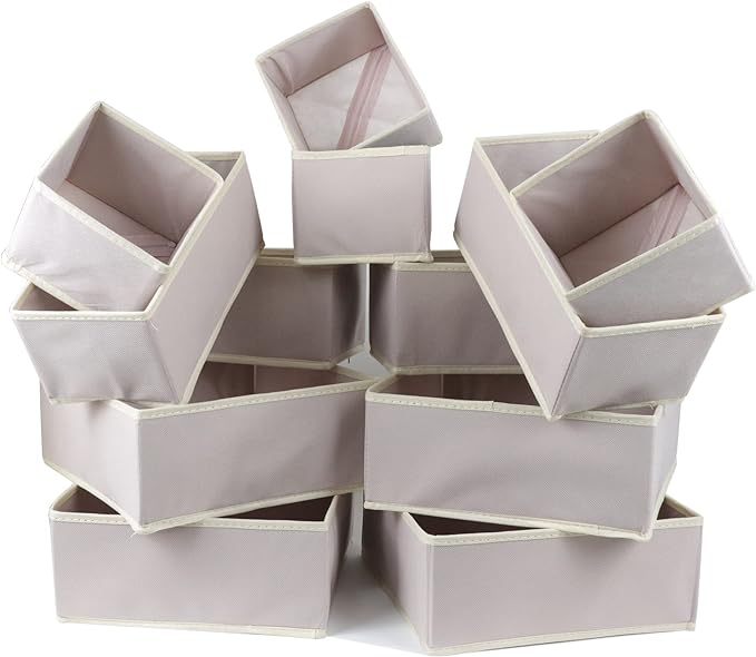 12 Pack Drawer Organizers for Clothing, Foldable Clothes Drawer Organizer for Underwear, Folded Clothes, Baby Clothing, Socks, Bra, Towels, Ties - Multi-pack Storage Box (Pink)
