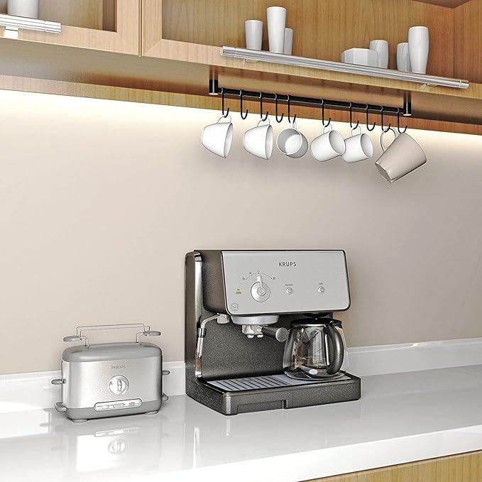 304 Stainless Steel Kitchen Utensil Hanger - 30 Inch Wall Mount with 15 Pcs Noiseless Sliding Hooks, Pots and Pans Hanging Rack, Organizer Storage for Spoon Peeler, Black