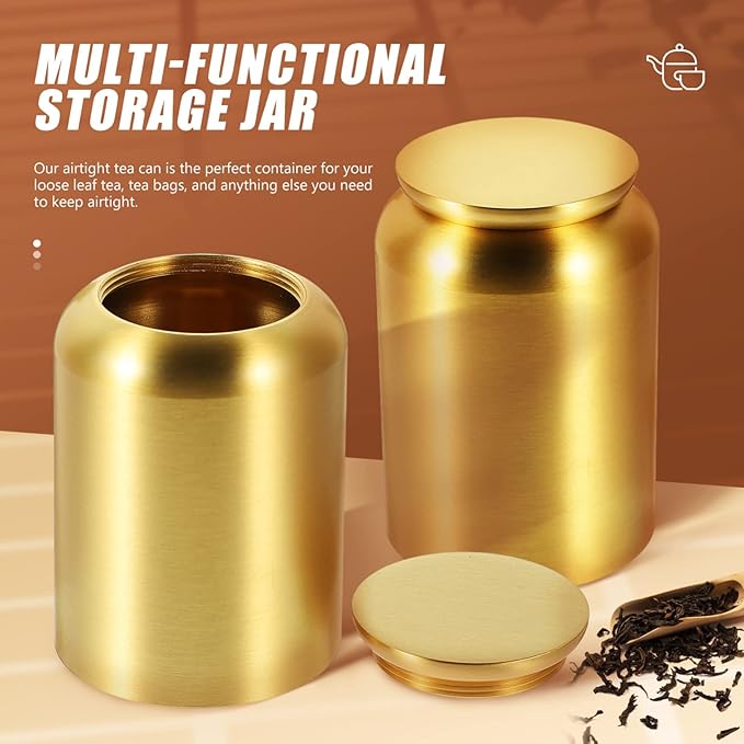 Copper Canister Tea Storage Jar Kitchen Food Canister Brass Tea Can Storage Tank Airtight Sealing Jars for Coffee Bean (Bottle Mouth: 3.2CM, Height: 6.7CM)