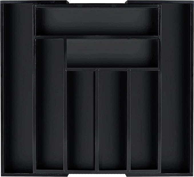 Utopia Kitchen Silverware Organizer, Expandable Bamboo Utensil Drawer Organizer, Kitchen Drawer Organizer, Silverware Organizer for Cutlery, Utensils, Flatware Holder (6-8 Slots, Black) Pack of 1