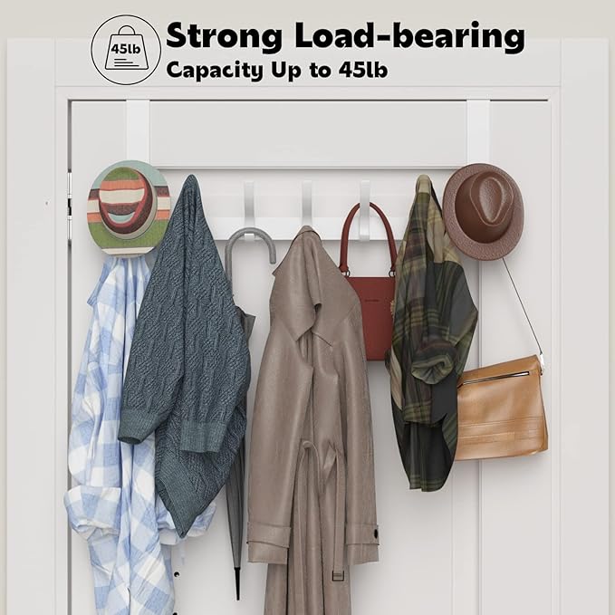 2 Pack Over The Door Hooks, Sturdy Door Hanger, Large Over The Door Towel Rack with 12 Hooks, Heavy Duty Easy to Install, for Bathroom, Bedroom,Kitchen,Hanging Towels, Coats (White)