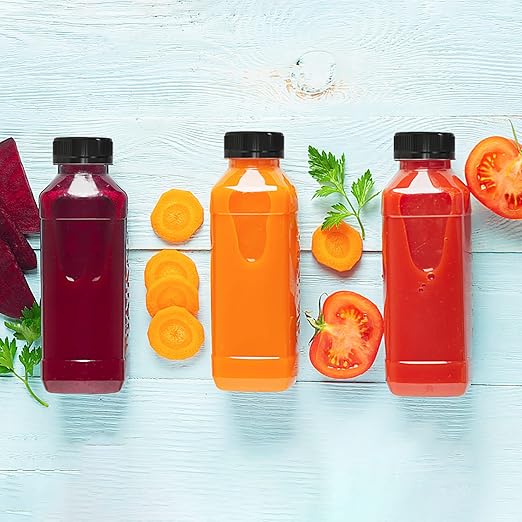 WUWEOT 30 Pack Plastic Juice Bottle, 12 Oz Clear Empty Milk Bottles, Reusable Bulk Beverage Containers with Tamper Evident Caps Lids