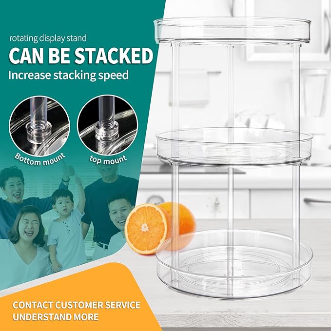 Lazy Susan Turntable Organizer for Cabinet, 2 Tier Clear Spice Rack for Pantry Lazy Susan Organizer, Kitchen, 11 inch