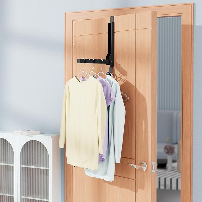 2 Packs Over The Door Hangers, Folding Over Door Hanger Hooks, Portable Space Saving Collapsible Coat Towel Racks for Bedroom Living Room Small Space Kitchen Travel Drying Storage (2Pack, Black)