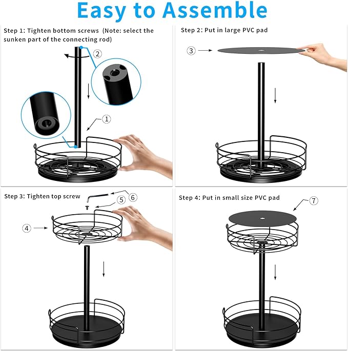 Lazy Susan Organizer, 2 Tier Lazy Susan Turntable for Cabinet, Spice Rack for Cabinet, Metal 360° Rotating Organizer for Kitchen, Cabinet, Countertop, Bathroom, Pantry, Black