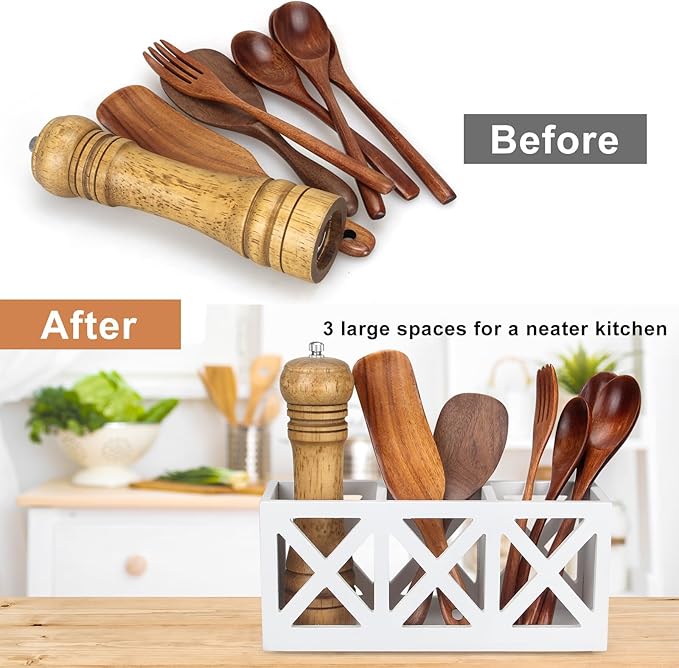 Wooden Cutlery Silverware Holder Flatware Utensil Caddy Wood Silverware Organizer Storage for Countertop Fork Spoon Knives Organizer Small Kitchen Utensil Holder Party White Table Cutlery Caddy