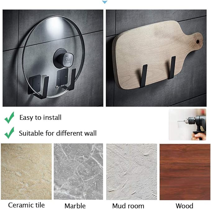 Pot Lid Holder Rack - Chopping Board Knife Organizer - Punched Stainless Steel Wall Mounted Cabinet Single Robe for Kitchen, Bathroom, Living Room, Set of 2