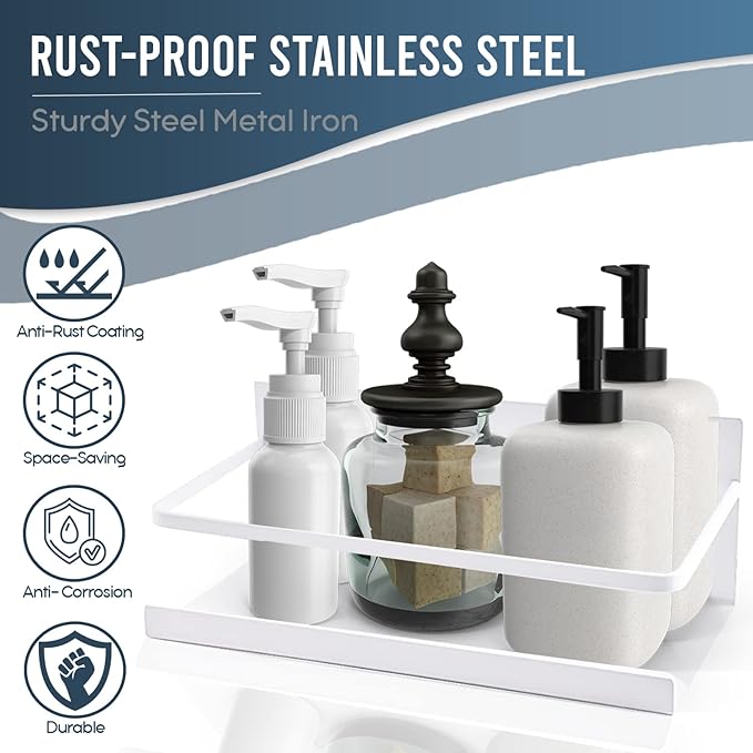 Magnetic Spice Shelf Rack for Refrigerator - White, Sturdy Metal Organizer, Strong Magnet Spices Storage Organization for Fridge, Oven, Washing Machine, Water Dispenser and more - Space-Saving