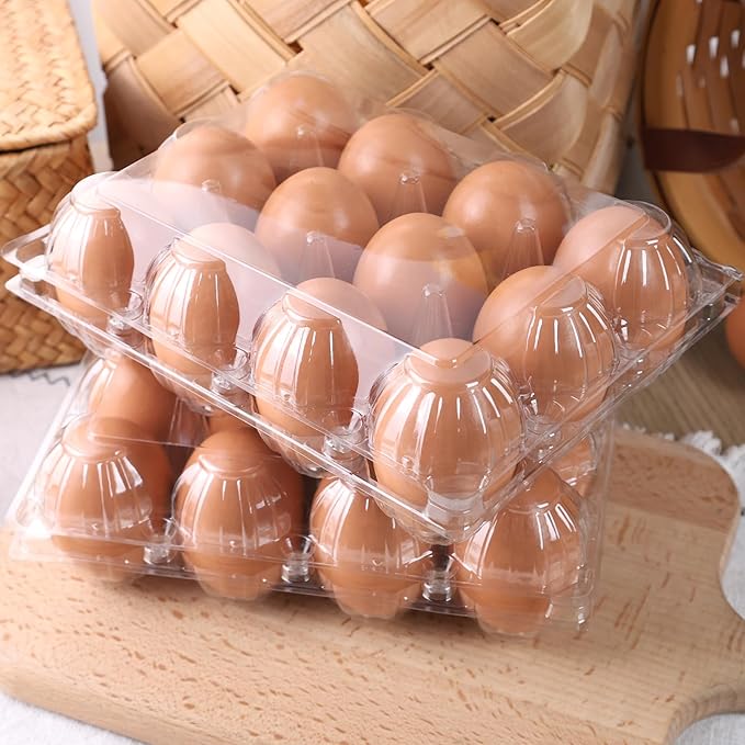 LOVEINUSA Clear Egg Cartons Bulk, 1 Dozen 12 Count Empty Egg Carton Storage Containers for Home Ranch Chicken Farm Market Display, 60 PCS