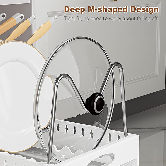 Upgrade Pull Out Pot and Pan Organizer for Under Cabinet Adhesive 7 Adjustable Dividers, Bakeware Organizer Pot Lid Holder Rack for Pots, Cake Molds, Cutting Boards, Mats, Cookware