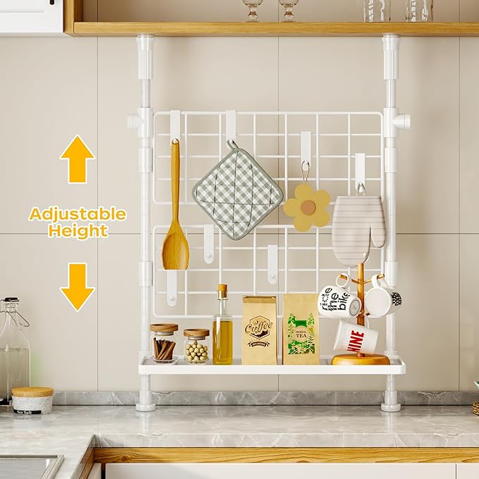 Homeiju 3-Tier Spice Rack Organizer, Multi-functional Kitchen Countertop Shelves, Wall Mount Hanging Spice Rack Seasoning Organizer for Kitchen Organization and Storage (2 Mesh Nets & 1 Mesh Dish)