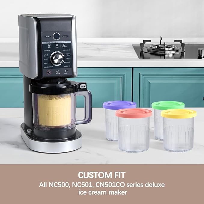 24OZ Ninja Creami Pints and Lids - 4 Pack Ninja Creami Containers, Ninja Creami Deluxe Pints, XL Creami Pint Containers Compatible with Ninja Creami Deluxe 11-in-1 NC500 & NC501 Series Ice Cream Maker