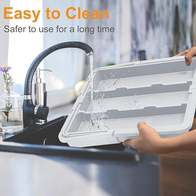 Large Utensil Organizer for Kitchen Drawer, Expandable Silverware Drawer Organizer Cooking Tray, Cutlery and Flatware Utensil Holder Kitchen Spatula Tools Storage with 3 Dividers, Grey