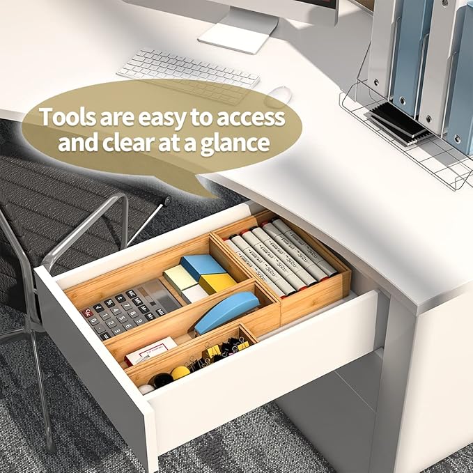 Bambloom Bamboo Kitchen Drawer Organizer, Stackable Silverware Tray Utensil Organizer Cutlery Holder for Kitchen Drawers, Wooden Storage Box for Bathroom Countertop, Multi-Use Drawer Organizer for