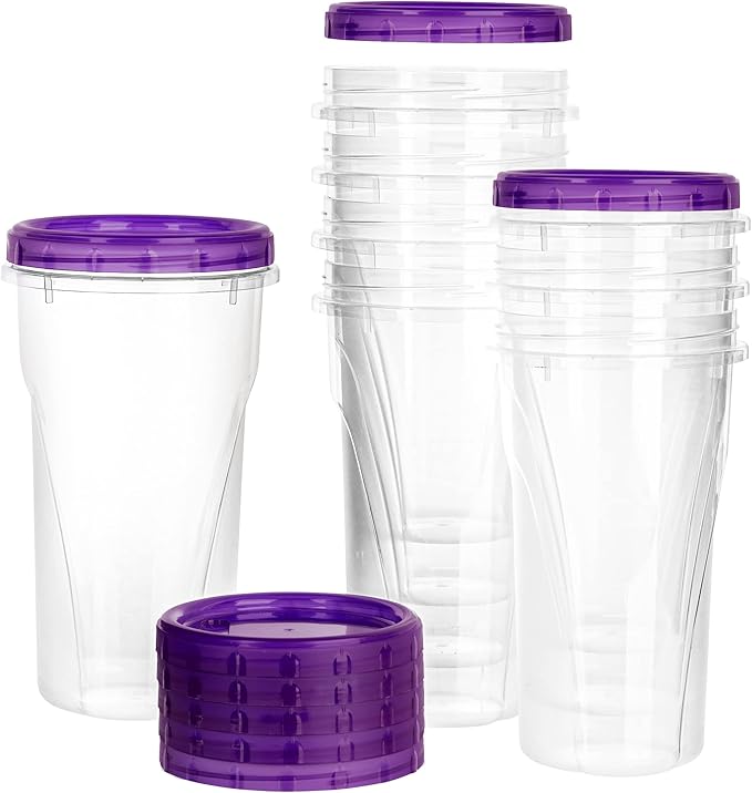 PLASTICPRO 48 Ounce Twist Top Deli Containers Clear bottom With Purple Top Twist on Lids Reusable, Stackable, Food Storage Freezer Container