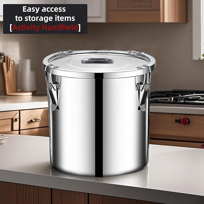 stainless steel food storage containers with lids lock clips airtight container large airtight for rice flour sugar grain coffee bean storage containers Kitchen jar (1.59gal/6L)