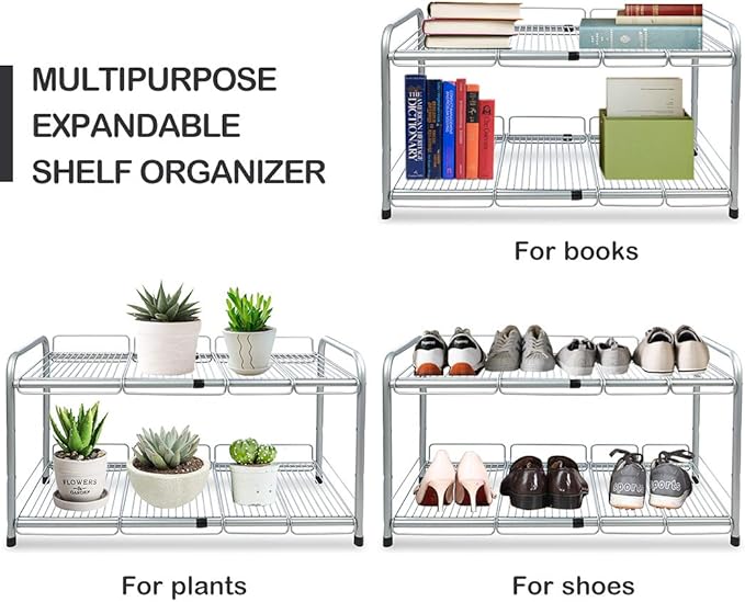 Surpahs 2 Tier Under Sink Expandable Shelf Organizer, Storage Rack (Silver)