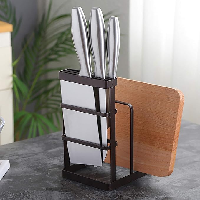 VANRA Metal Steel Cutting Board Holder Knife Block Kitchen Organizer Pantry Bakeware Rack Pan Pot Cover Lid Rack Stand (Bronze)
