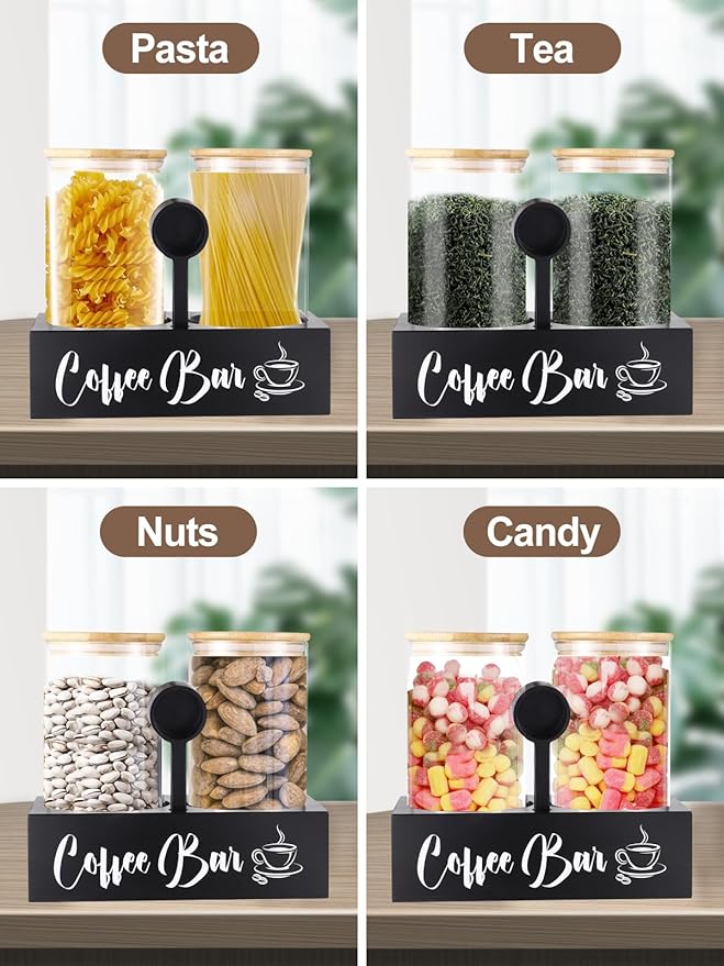 ANPHSIN 2Pcs 49oz Large Capacity Glass Coffee Containers - BPA Free Storage Jars with Shelf Lids and Spoon for Coffee Bean Bar Station Kitchen Gift