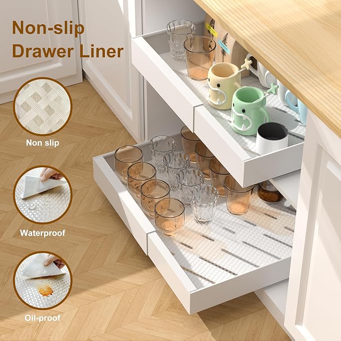2 Pack 16.8" Deep Pull Out Drawers for Cabinets, Expandable Slide Out Drawers for Kitchen Cabinets, Pull Out Cabinet Organizer Roll Out Shelves for Pantry(Width 12.2"-19.7", White)