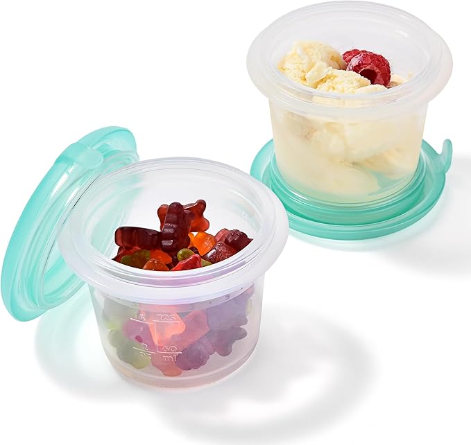 U-Taste 4oz×2 Silicone Food Container Set: Small Kitchen Storage with Airtight Lid, Freezer & Microwave Safe, Snack Box with Date Marking Circle, Clear Stackable for Dip Sauce, Salad Dressing (Teal)