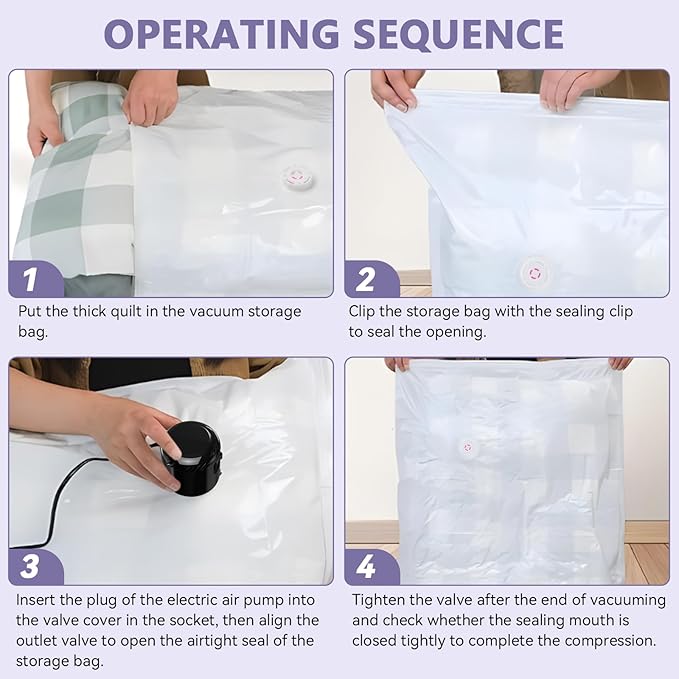 12 Pack Vacuum Storage Bags, Space Saver Bags, Compression for Comforters and Blankets, Plush Toy, Sealer Clothes Storage (3 Jumbo/3 Large/3 Medium/3 Small) Electric Vacuum Pump Included