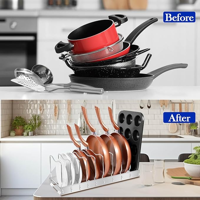Lid Organizer - Detachable and Adjustable Pots and Pans Organizer for Kitchen Cabinet Storage, Cutting Boards, Cooking Utensils (1 pack)