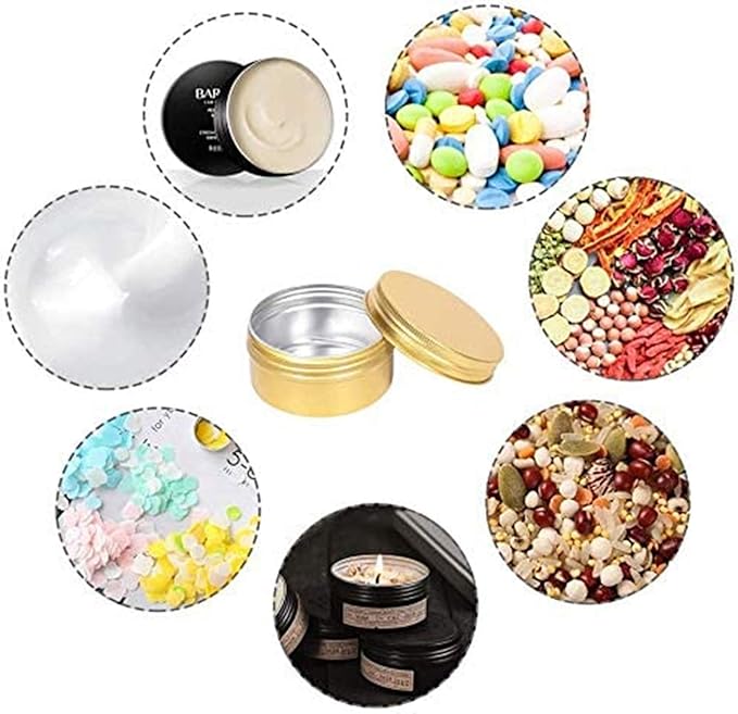 6 Pack 5 Oz Screw Lid Round Tins Aluminum Tin Cans Jar Metal Steel Tins Container 150ml DIY Candle Empty Tins Cosmetic Sample Container Travel Storage for Spices Candies Tea Gift(Gold)