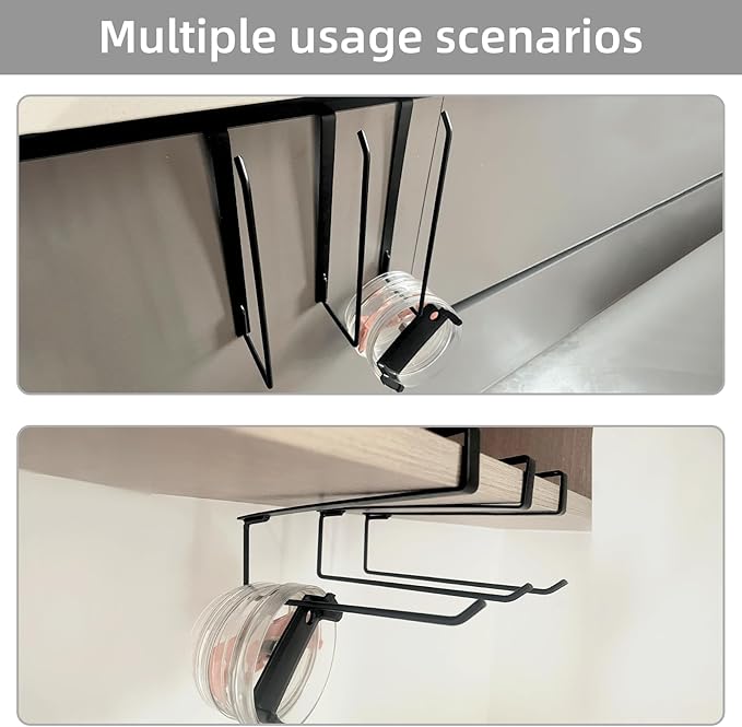 3 Pieces Tumbler Lid Storage Hook, No Install Cup Lid Organizers Inside Cabinet (No Screws, No Adhesive), Clip-On Cup Lid Organizer for Saves Kitchen Space (Black)