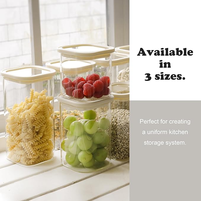 4pcs 25oz Square Pantry Glass Jars with Clear Airtight Lids Kitchen Canisters Sets for Flour, Sugar Refrigerator Safe
