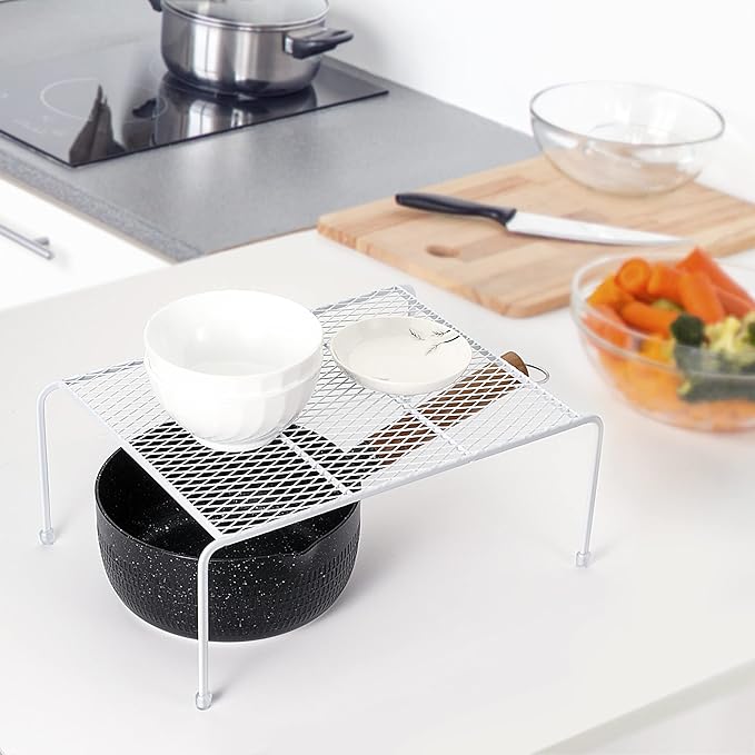 Lonian Kitchen Cupboard Organiser, Home and Kitchen Storage Shelf Wire Rack for Kitchen Cabinets, Counter-Tops, Pantries, Food and Utensils (Pack of 2)