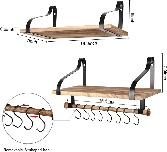 Gurfury Wooden Hanging Pot Rack with 8 Hooks - Farmhouse Style Wall Mount Multifunctional Cookware Organizer Rack Kitchen Storage for Pans Utensils (Natural)