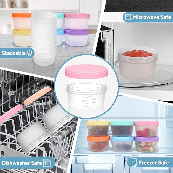 12PCS Small Containers with Lids, Reusable Plastic Bowls for Snack and Puree, Salad Dressing Container to Go, Deli, Sauce, Freezer Condiment Containers, Dishwasher Safe